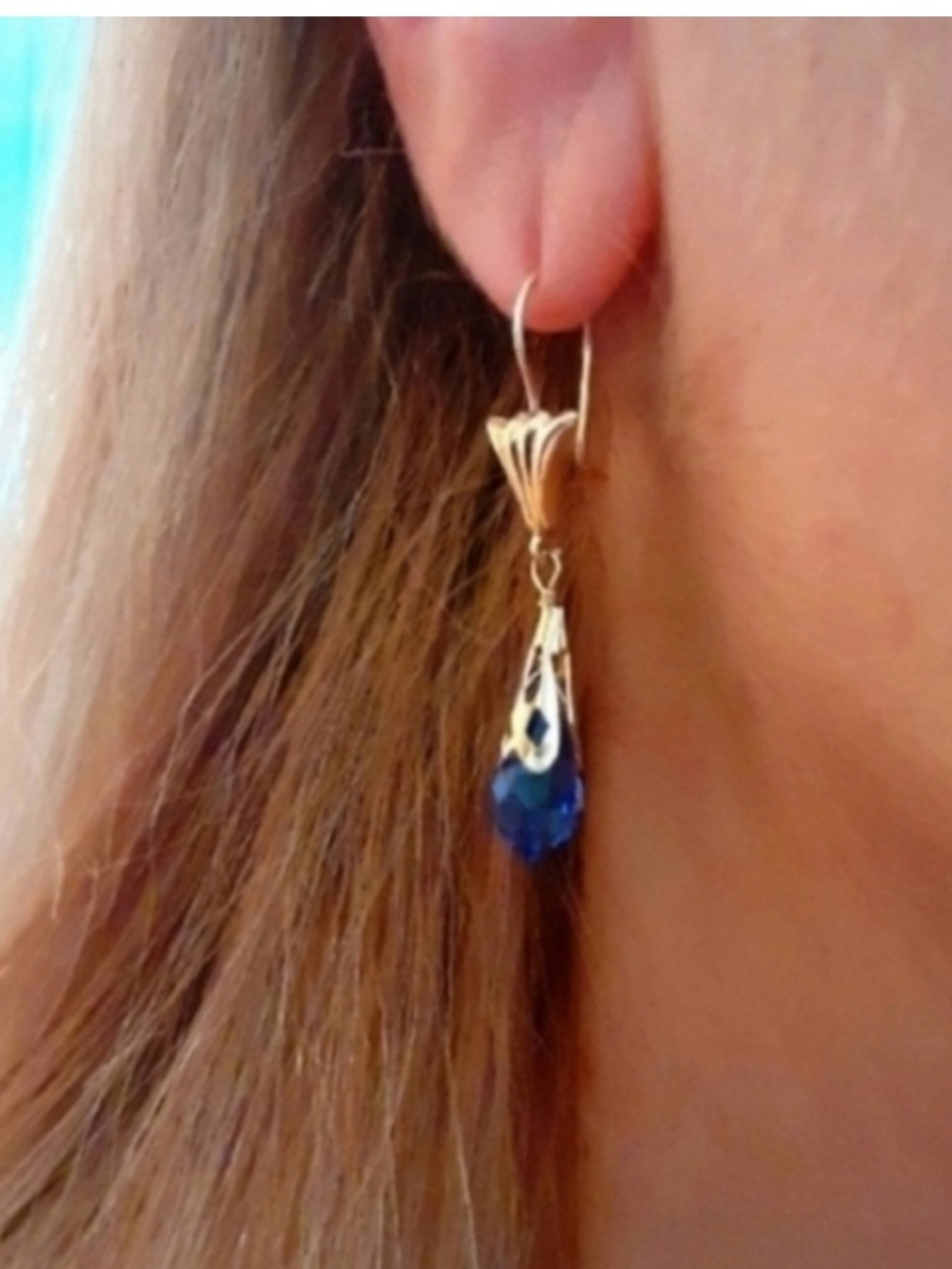 14kt Solid Yellow Gold Sapphire Color Chandelier Earrings